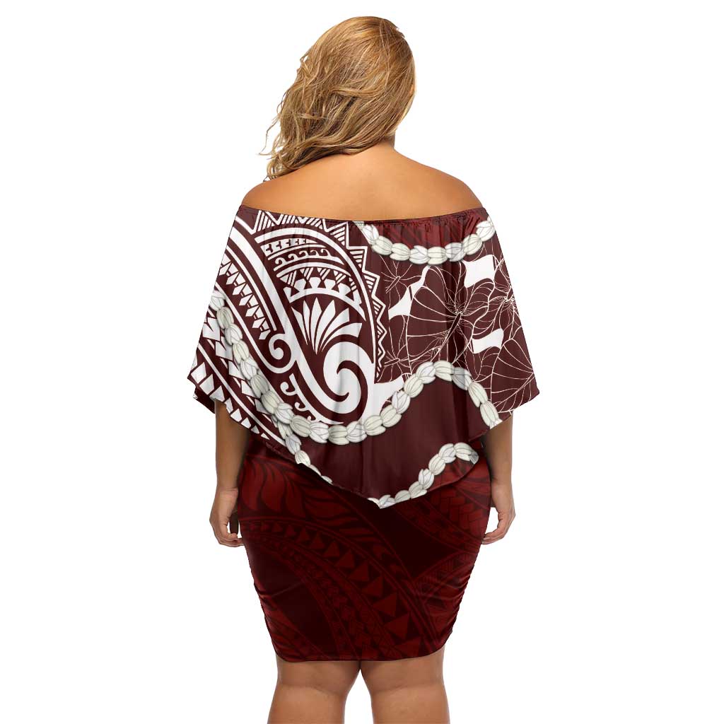 Aloha Hawaii Kalo Pikake Lei Off Shoulder Short Dress Chest Tattoo Oxblood Hawaiian Pattern