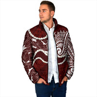 Aloha Hawaii Kalo Pikake Lei Padded Jacket Chest Tattoo Oxblood Hawaiian Pattern