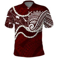 Aloha Hawaii Kalo Pikake Lei Polo Shirt Chest Tattoo Oxblood Hawaiian Pattern