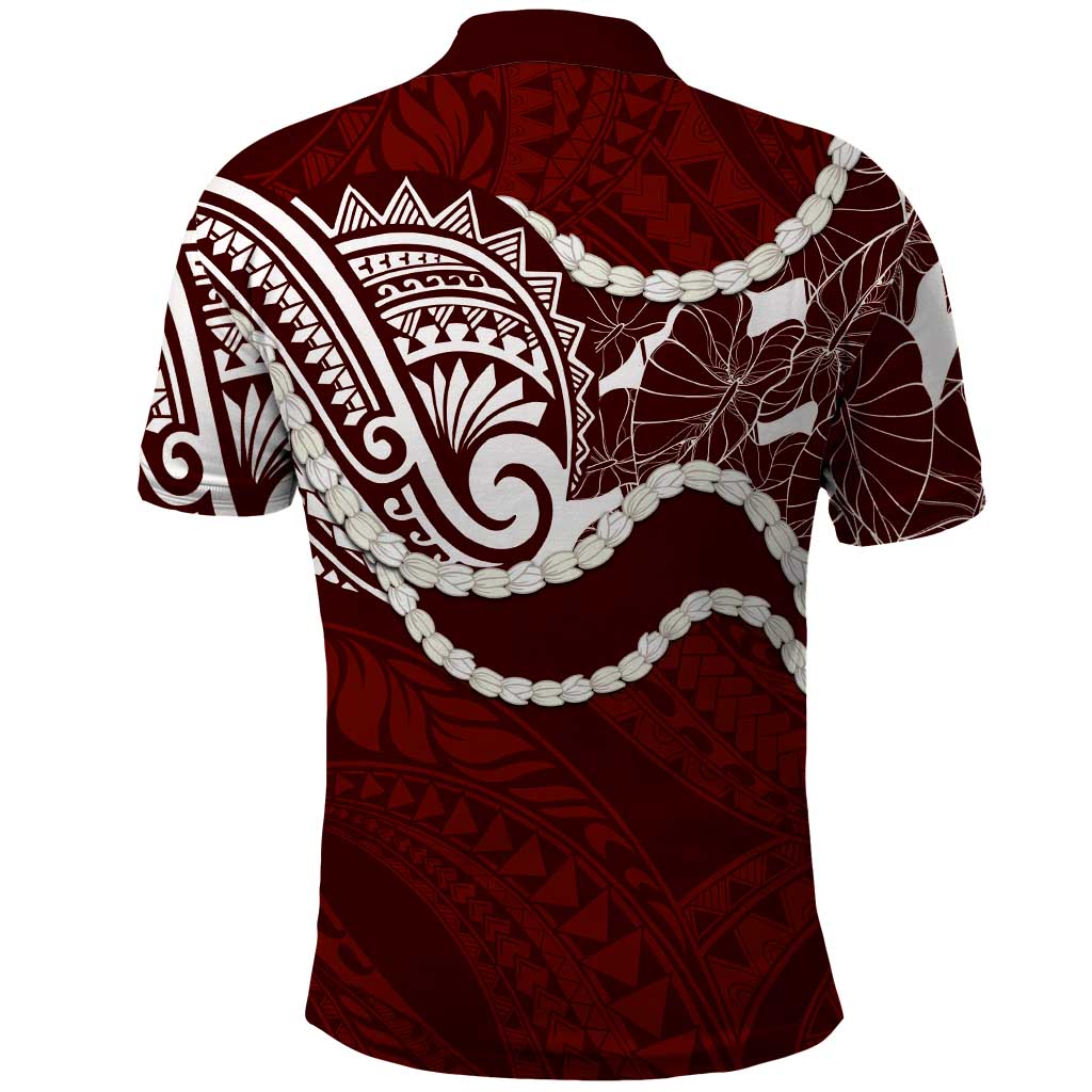 Aloha Hawaii Kalo Pikake Lei Polo Shirt Chest Tattoo Oxblood Hawaiian Pattern