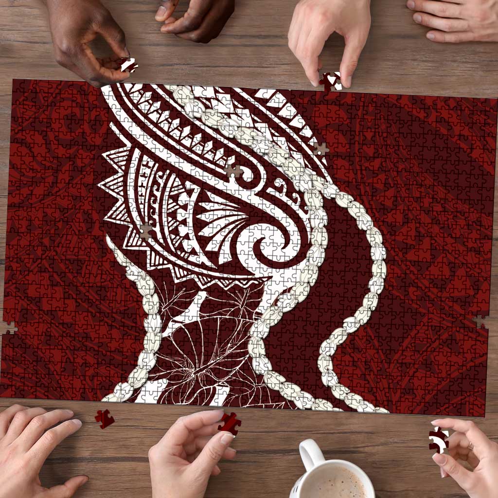 Aloha Hawaii Kalo Pikake Lei Puzzle Chest Tattoo Oxblood Hawaiian Pattern