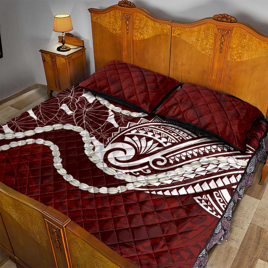 Aloha Hawaii Kalo Pikake Lei Quilt Bed Set Chest Tattoo Oxblood Hawaiian Pattern