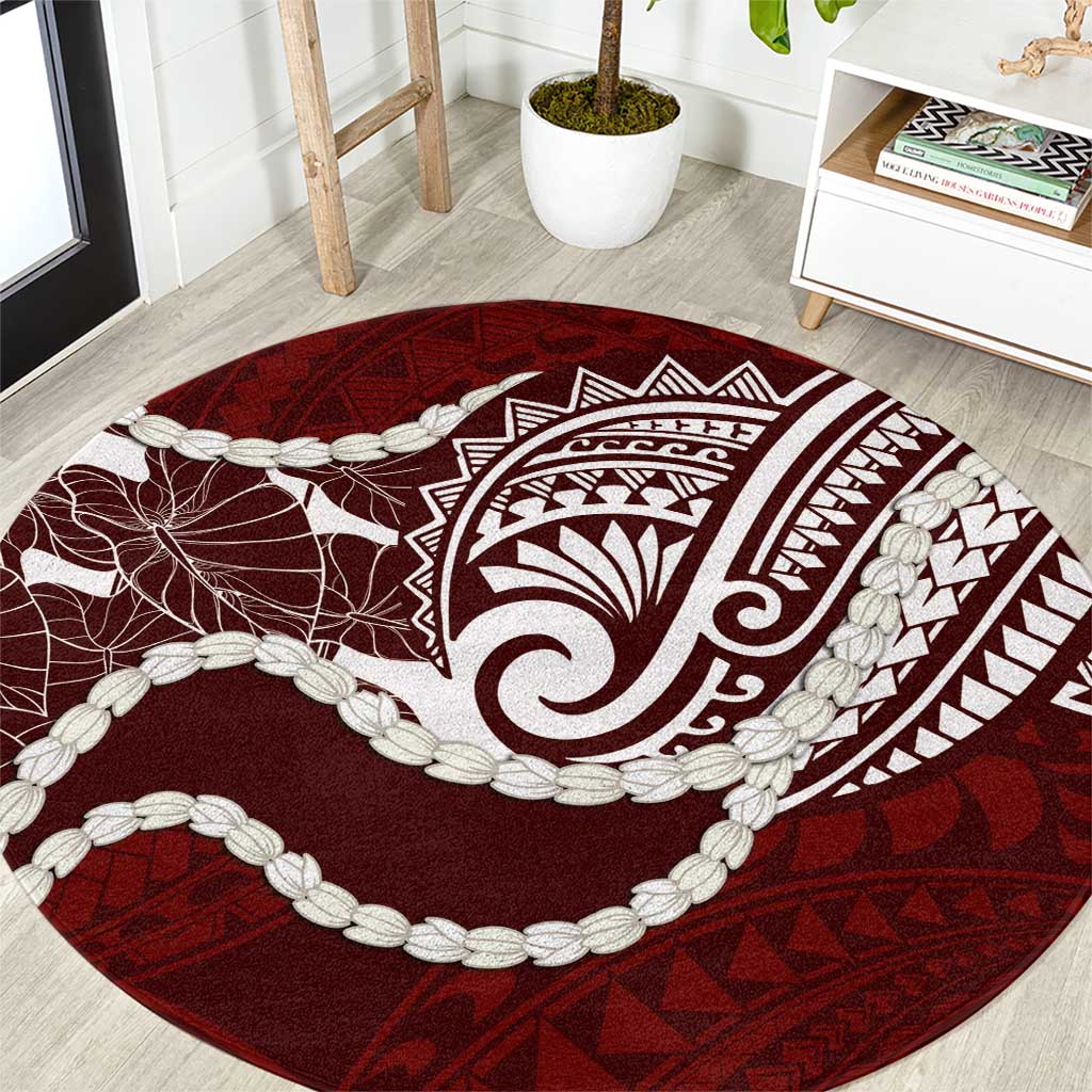 Aloha Hawaii Kalo Pikake Lei Round Carpet Chest Tattoo Oxblood Hawaiian Pattern