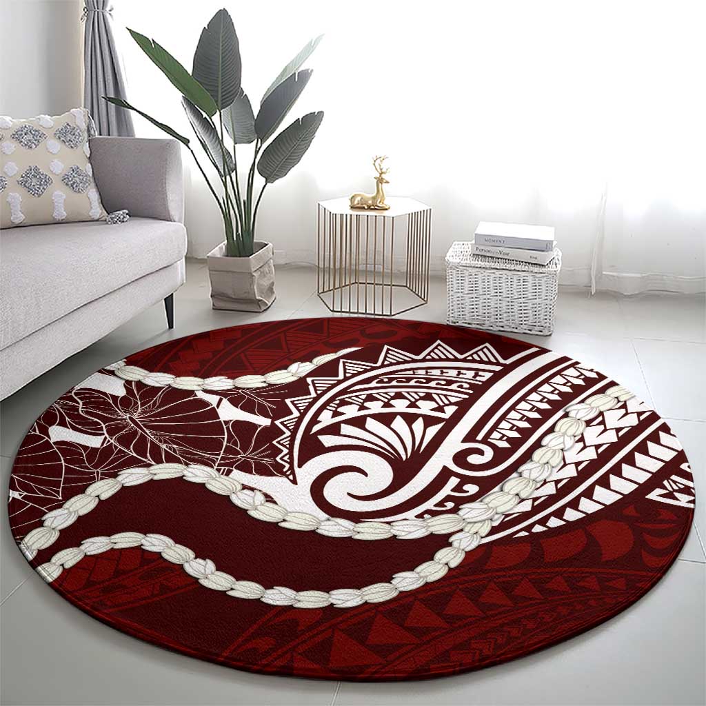 Aloha Hawaii Kalo Pikake Lei Round Carpet Chest Tattoo Oxblood Hawaiian Pattern