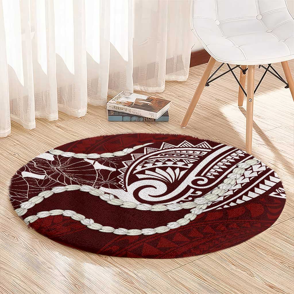 Aloha Hawaii Kalo Pikake Lei Round Carpet Chest Tattoo Oxblood Hawaiian Pattern