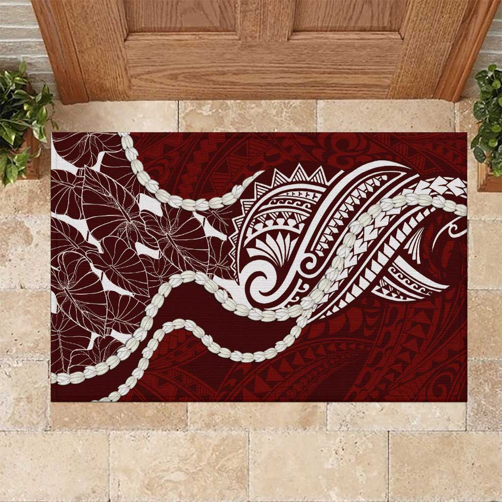 Aloha Hawaii Kalo Pikake Lei Rubber Doormat Chest Tattoo Oxblood Hawaiian Pattern