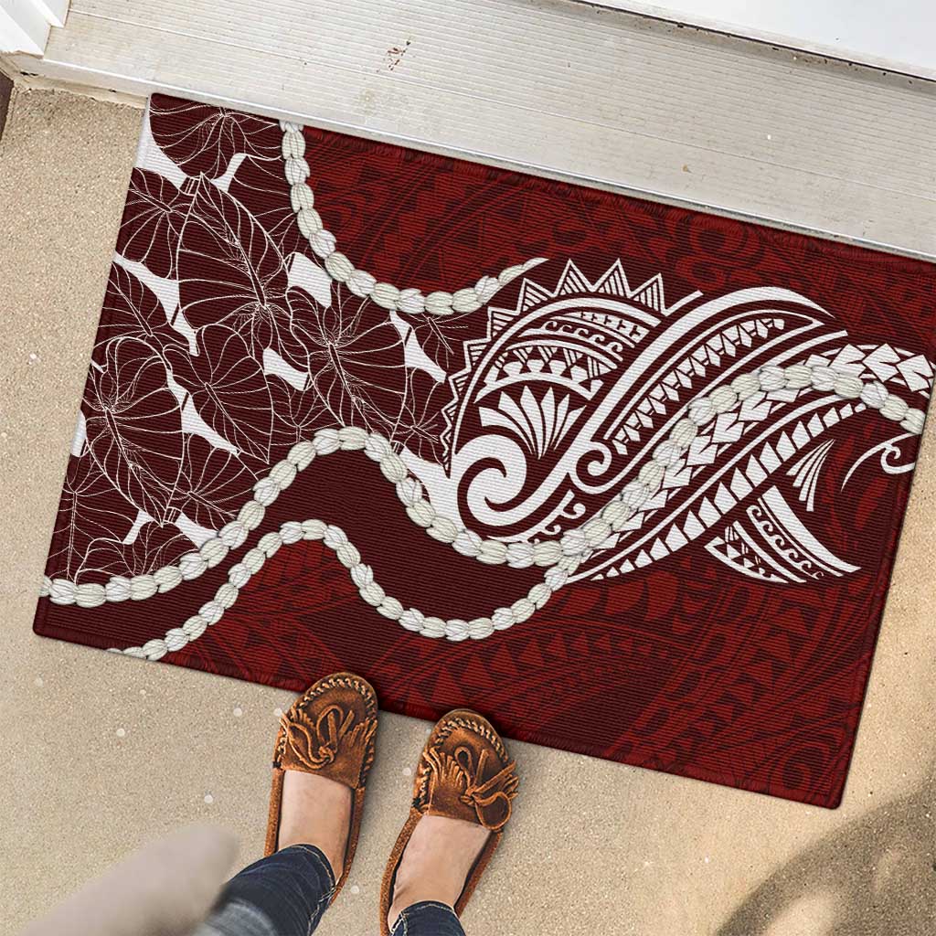 Aloha Hawaii Kalo Pikake Lei Rubber Doormat Chest Tattoo Oxblood Hawaiian Pattern