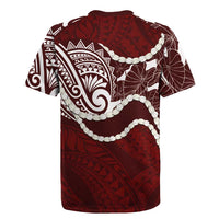 Aloha Hawaii Kalo Pikake Lei Rugby Jersey Chest Tattoo Oxblood Hawaiian Pattern