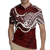 Aloha Hawaii Kalo Pikake Lei Rugby Jersey Chest Tattoo Oxblood Hawaiian Pattern