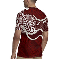 Aloha Hawaii Kalo Pikake Lei Rugby Jersey Chest Tattoo Oxblood Hawaiian Pattern