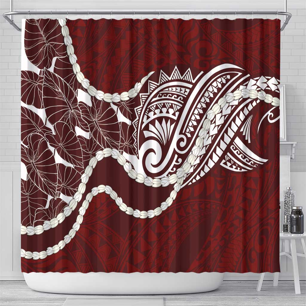 Aloha Hawaii Kalo Pikake Lei Shower Curtain Chest Tattoo Oxblood Hawaiian Pattern