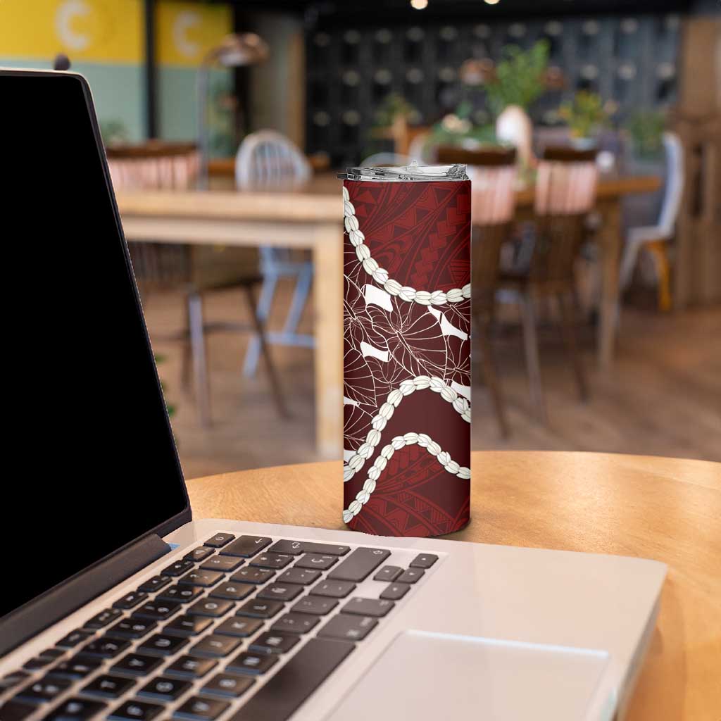 Aloha Hawaii Kalo Pikake Lei Skinny Tumbler Chest Tattoo Oxblood Hawaiian Pattern LT14 - Polynesian Pride