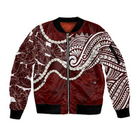 Aloha Hawaii Kalo Pikake Lei Sleeve Zip Bomber Jacket Chest Tattoo Oxblood Hawaiian Pattern