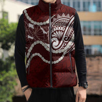 Aloha Hawaii Kalo Pikake Lei Sleeveless Puffer Jacket Chest Tattoo Oxblood Hawaiian Pattern