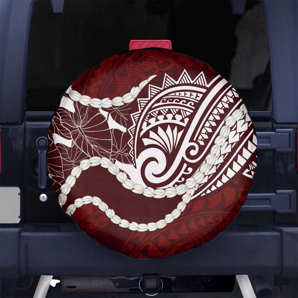Aloha Hawaii Kalo Pikake Lei Spare Tire Cover Chest Tattoo Oxblood Hawaiian Pattern