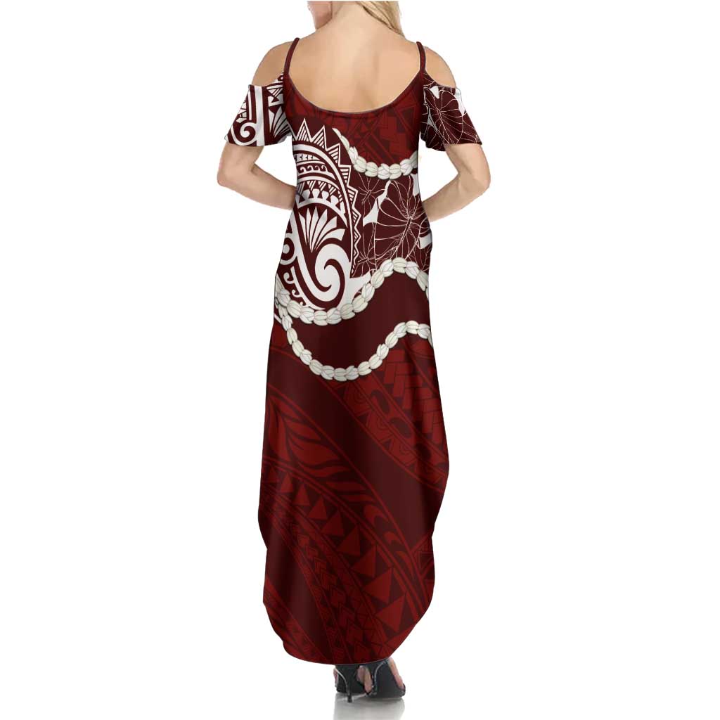 Aloha Hawaii Kalo Pikake Lei Summer Maxi Dress Chest Tattoo Oxblood Hawaiian Pattern