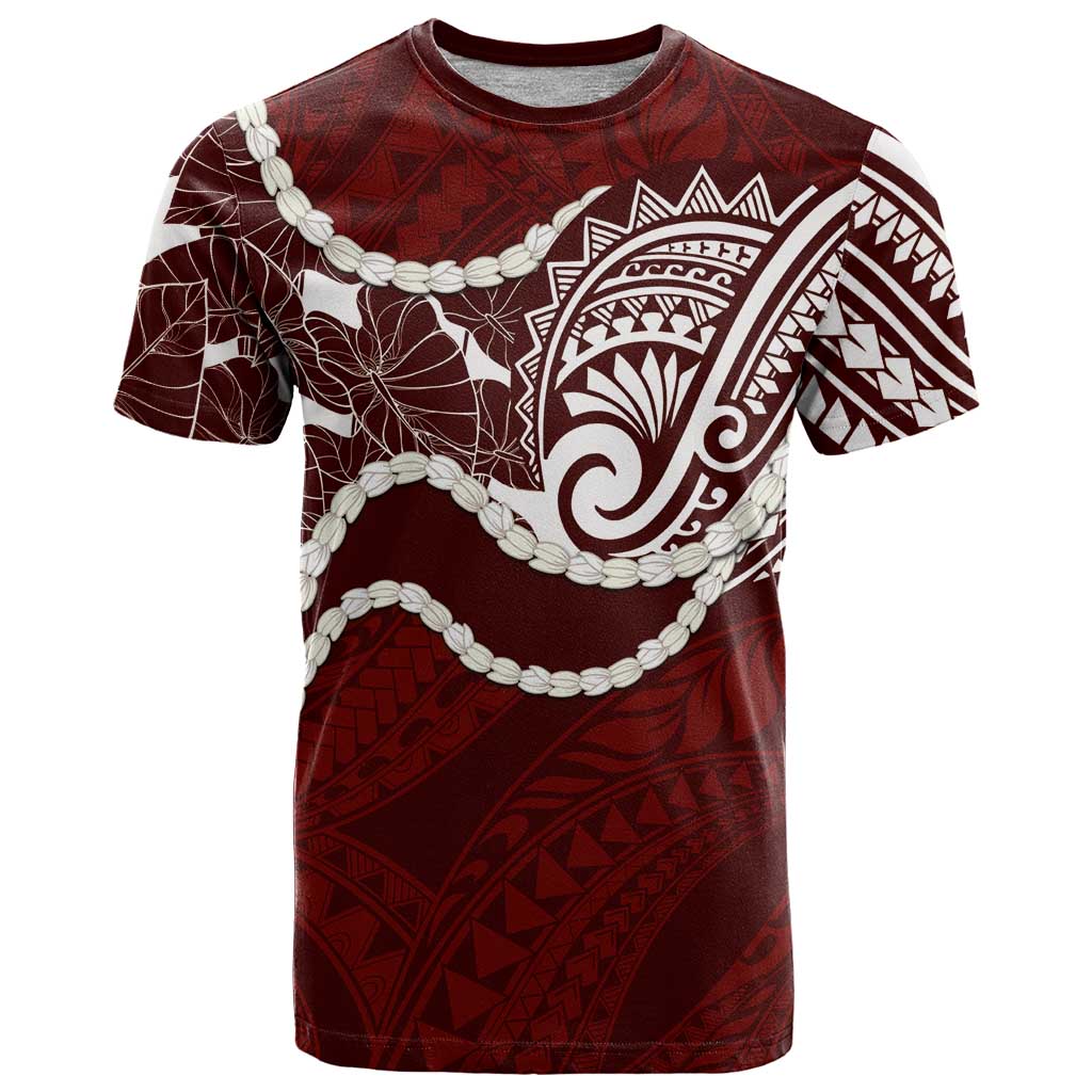 Aloha Hawaii Kalo Pikake Lei T Shirt Chest Tattoo Oxblood Hawaiian Pattern