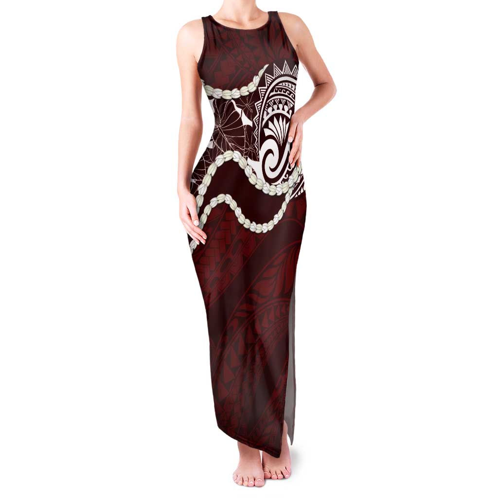 Aloha Hawaii Kalo Pikake Lei Tank Maxi Dress Chest Tattoo Oxblood Hawaiian Pattern