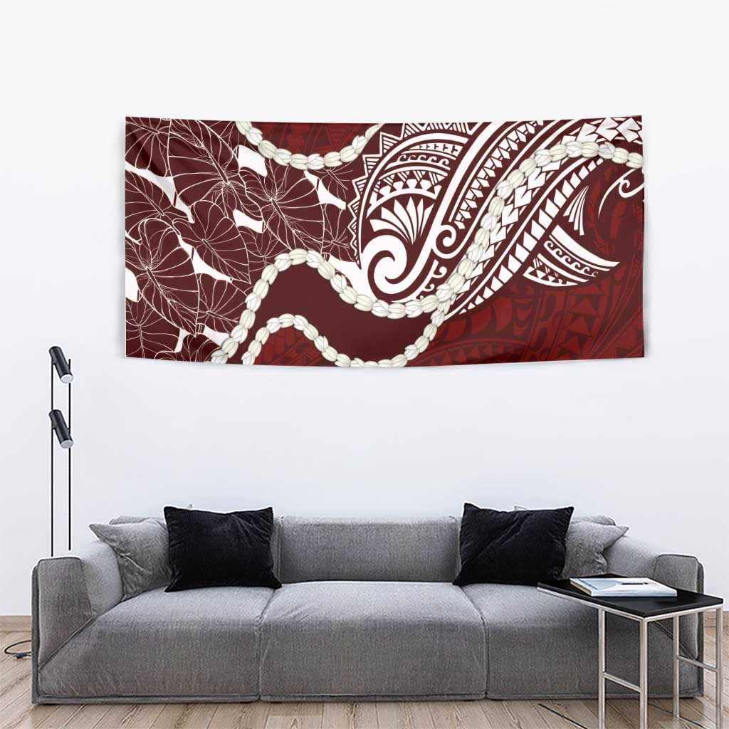 Aloha Hawaii Kalo Pikake Lei Tapestry Chest Tattoo Oxblood Hawaiian Pattern