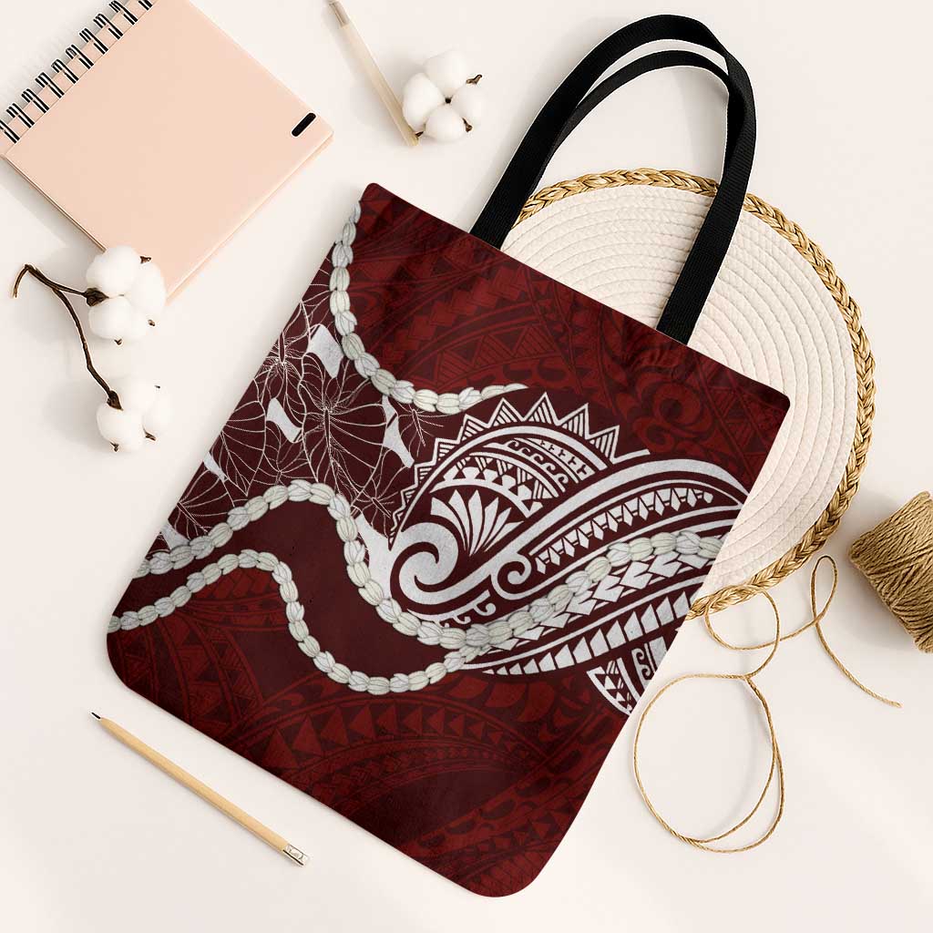 Aloha Hawaii Kalo Pikake Lei Tote Bag Chest Tattoo Oxblood Hawaiian Pattern
