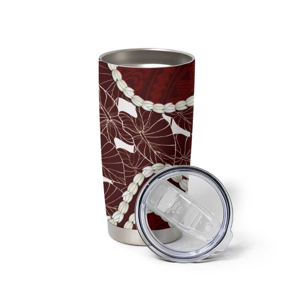 Aloha Hawaii Kalo Pikake Lei Tumbler Cup Chest Tattoo Oxblood Hawaiian Pattern