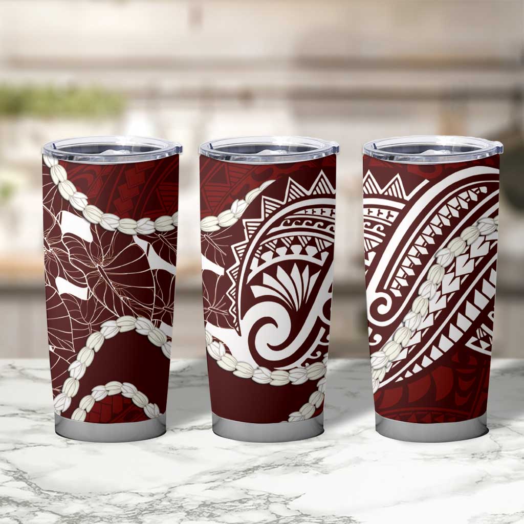 Aloha Hawaii Kalo Pikake Lei Tumbler Cup Chest Tattoo Oxblood Hawaiian Pattern