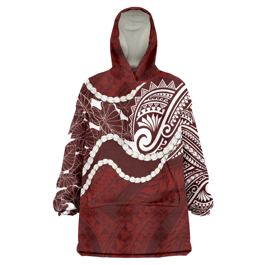 Aloha Hawaii Kalo Pikake Lei Wearable Blanket Hoodie Chest Tattoo Oxblood Hawaiian Pattern