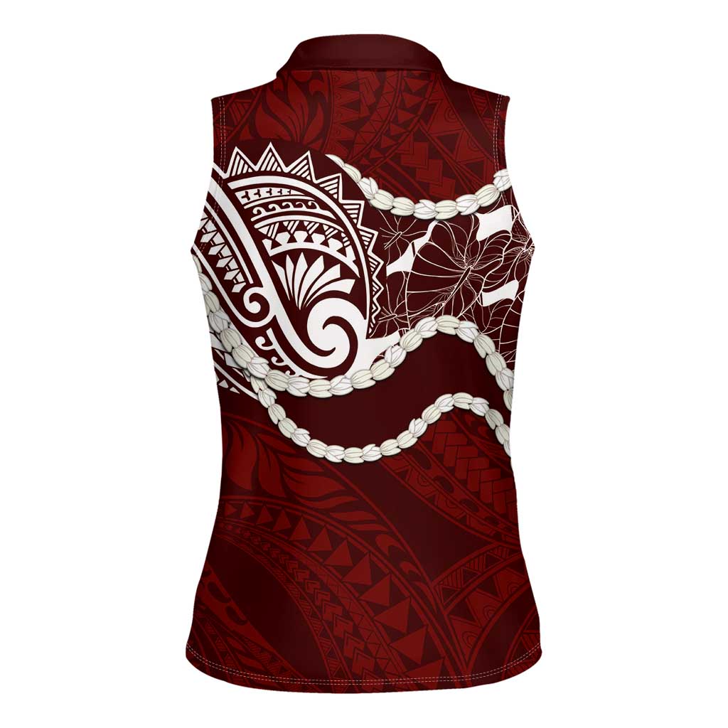 Aloha Hawaii Kalo Pikake Lei Women Sleeveless Polo Shirt Chest Tattoo Oxblood Hawaiian Pattern LT14 - Polynesian Pride