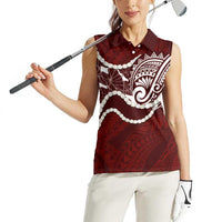 Aloha Hawaii Kalo Pikake Lei Women Sleeveless Polo Shirt Chest Tattoo Oxblood Hawaiian Pattern LT14 - Polynesian Pride