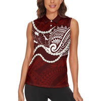 Aloha Hawaii Kalo Pikake Lei Women Sleeveless Polo Shirt Chest Tattoo Oxblood Hawaiian Pattern LT14 - Polynesian Pride