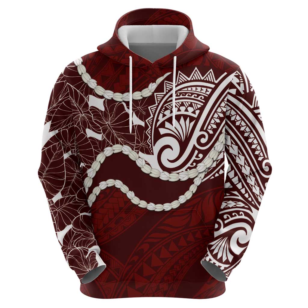 Aloha Hawaii Kalo Pikake Lei Zip Hoodie Chest Tattoo Oxblood Hawaiian Pattern