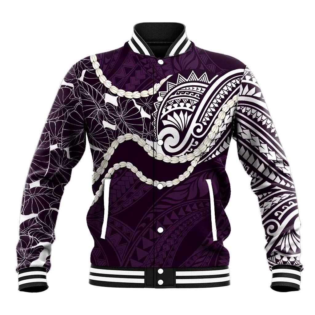 Aloha Hawaii Kalo Pikake Lei Baseball Jacket Chest Tattoo Purple Hawaiian Pattern