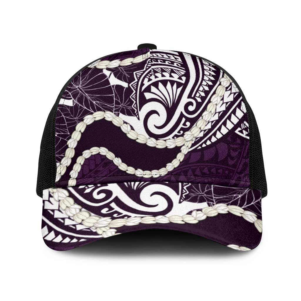 Aloha Hawaii Kalo Pikake Lei Baseball Net Cap Chest Tattoo Purple Hawaiian Pattern