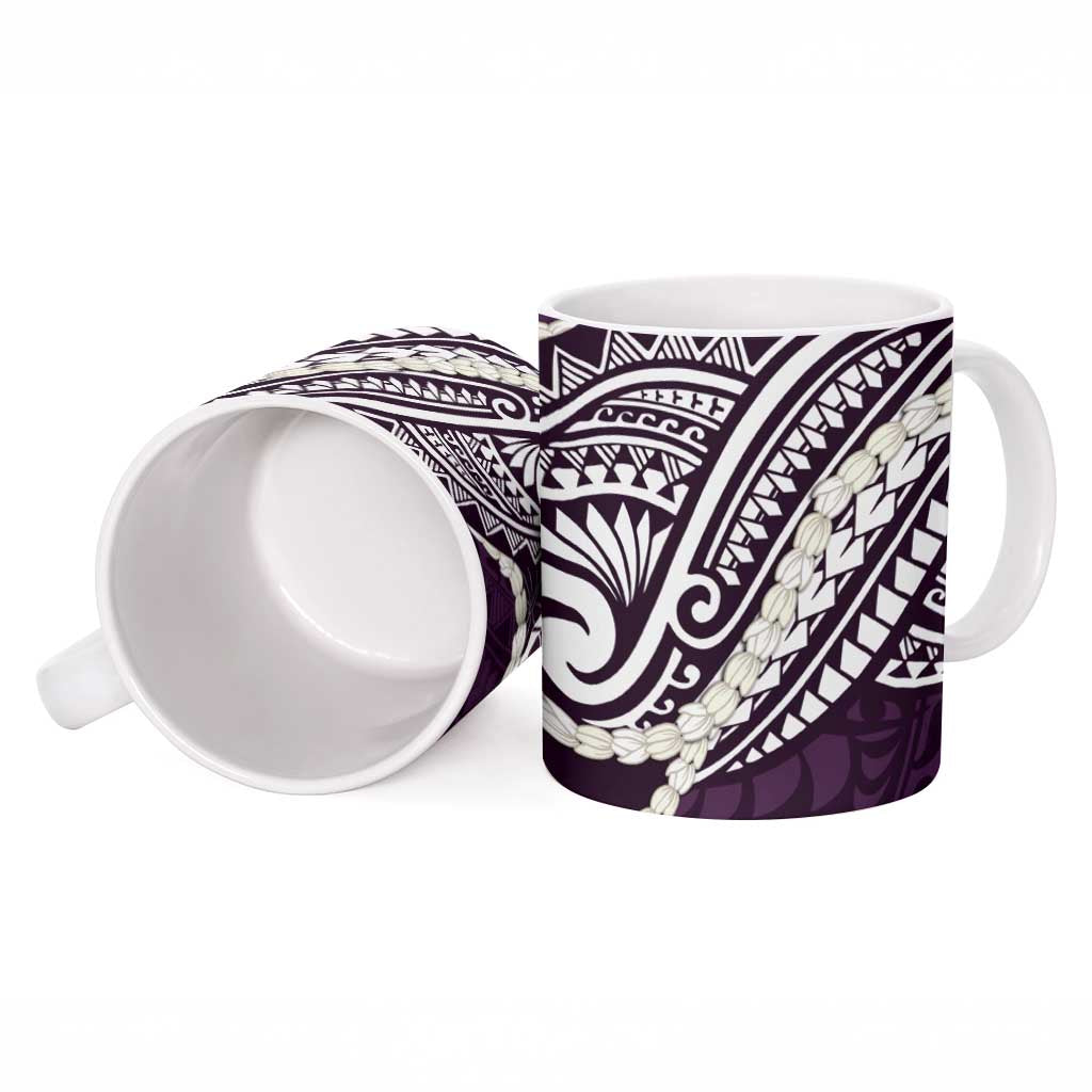 Aloha Hawaii Kalo Pikake Lei Ceramic Mug Chest Tattoo Purple Hawaiian Pattern