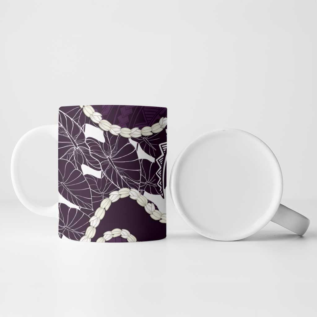 Aloha Hawaii Kalo Pikake Lei Ceramic Mug Chest Tattoo Purple Hawaiian Pattern