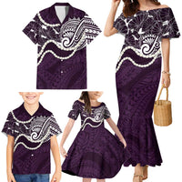 Aloha Hawaii Kalo Pikake Lei Family Matching Mermaid Dress and Hawaiian Shirt Chest Tattoo Purple Hawaiian Pattern LT14 - Polynesian Pride