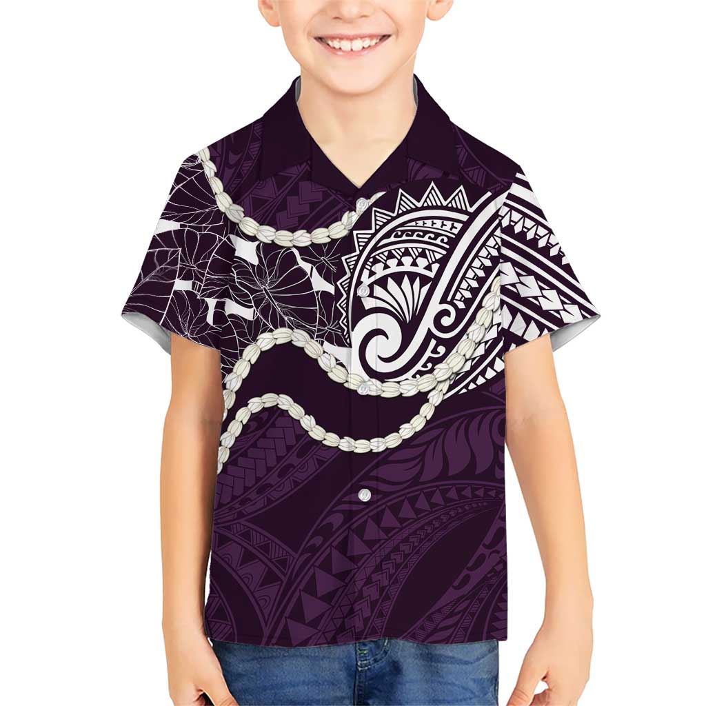 Aloha Hawaii Kalo Pikake Lei Family Matching Mermaid Dress and Hawaiian Shirt Chest Tattoo Purple Hawaiian Pattern LT14 Son's Shirt Purple - Polynesian Pride