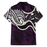 Aloha Hawaii Kalo Pikake Lei Family Matching Off Shoulder Maxi Dress and Hawaiian Shirt Chest Tattoo Purple Hawaiian Pattern LT14 - Polynesian Pride
