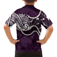 Aloha Hawaii Kalo Pikake Lei Family Matching Off Shoulder Short Dress and Hawaiian Shirt Chest Tattoo Purple Hawaiian Pattern LT14 - Polynesian Pride