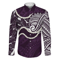 Aloha Hawaii Kalo Pikake Lei Family Matching Tank Maxi Dress and Hawaiian Shirt Chest Tattoo Purple Hawaiian Pattern LT14 Dad's Shirt - Long Sleeve Purple - Polynesian Pride