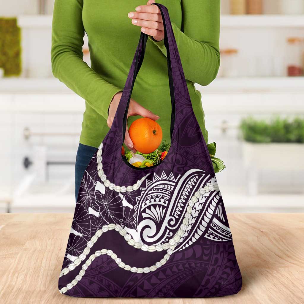 Aloha Hawaii Kalo Pikake Lei Grocery Bag Chest Tattoo Purple Hawaiian Pattern