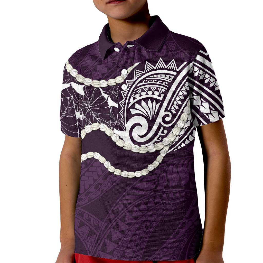 Aloha Hawaii Kalo Pikake Lei Kid Polo Shirt Chest Tattoo Purple Hawaiian Pattern