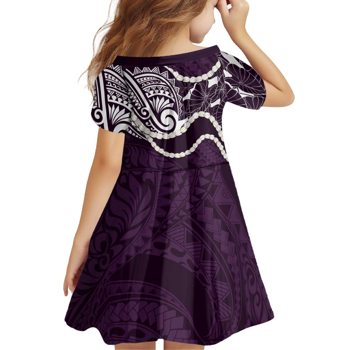 Aloha Hawaii Kalo Pikake Lei Kid Short Sleeve Dress Chest Tattoo Purple Hawaiian Pattern