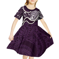 Aloha Hawaii Kalo Pikake Lei Kid Short Sleeve Dress Chest Tattoo Purple Hawaiian Pattern