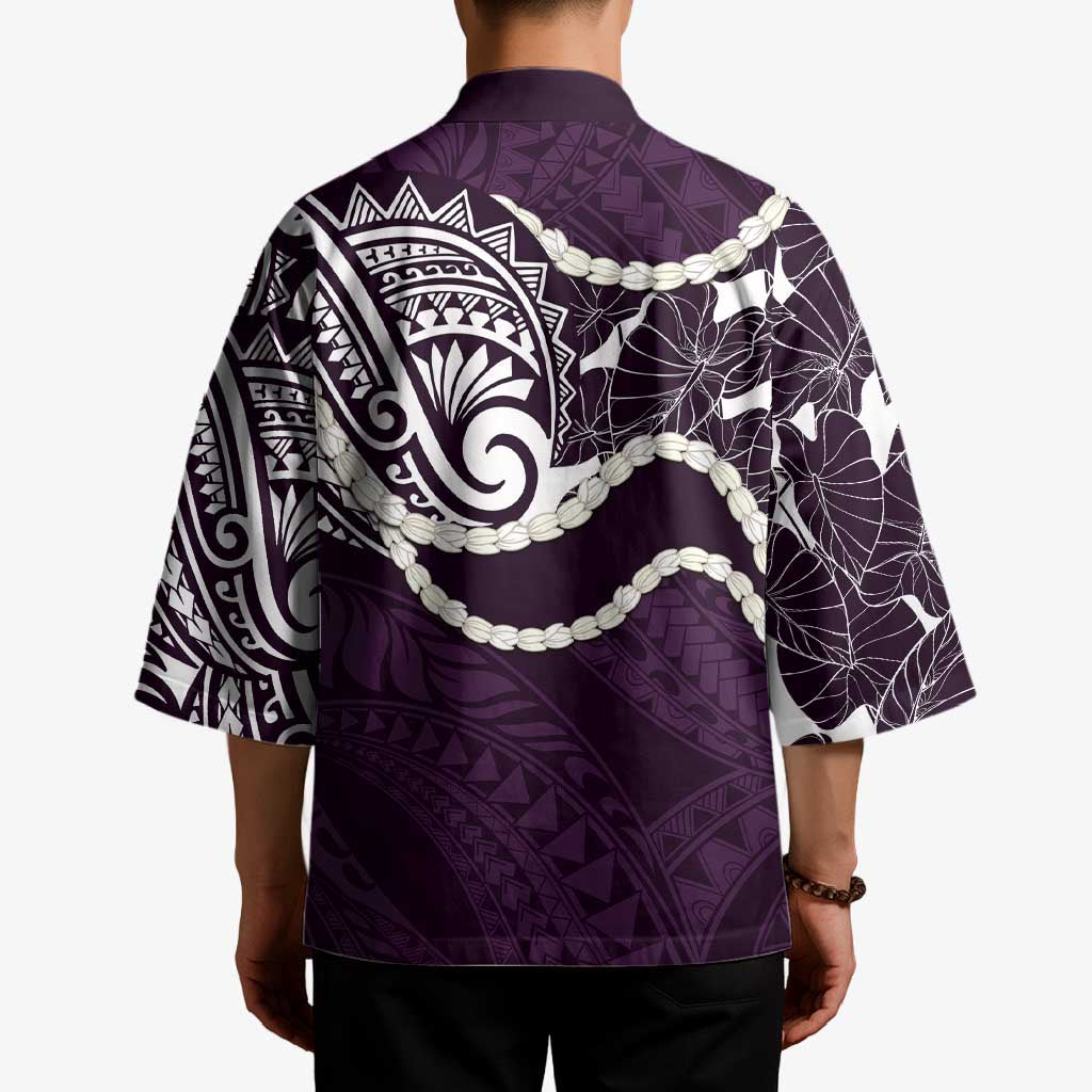 Aloha Hawaii Kalo Pikake Lei Kimono Chest Tattoo Purple Hawaiian Pattern