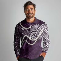 Aloha Hawaii Kalo Pikake Lei Long Sleeve Polo Shirt Chest Tattoo Purple Hawaiian Pattern
