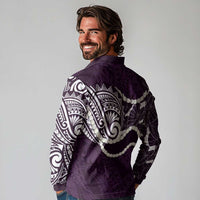 Aloha Hawaii Kalo Pikake Lei Long Sleeve Polo Shirt Chest Tattoo Purple Hawaiian Pattern