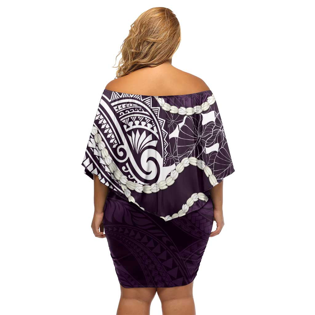 Aloha Hawaii Kalo Pikake Lei Off Shoulder Short Dress Chest Tattoo Purple Hawaiian Pattern