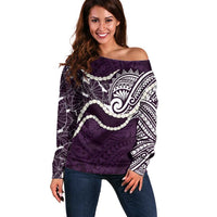 Aloha Hawaii Kalo Pikake Lei Off Shoulder Sweater Chest Tattoo Purple Hawaiian Pattern