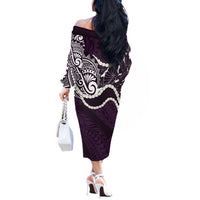 Aloha Hawaii Kalo Pikake Lei Off The Shoulder Long Sleeve Dress Chest Tattoo Purple Hawaiian Pattern